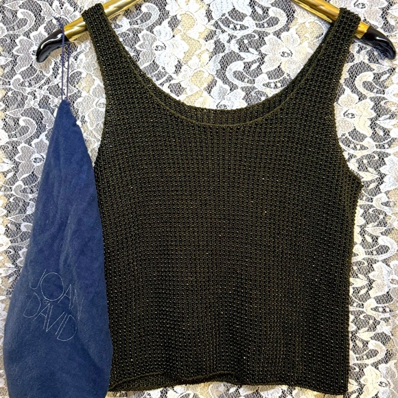 Vintage Joan & David dark olive green beaded knit tank top small like new w bag - Picture 1 of 8